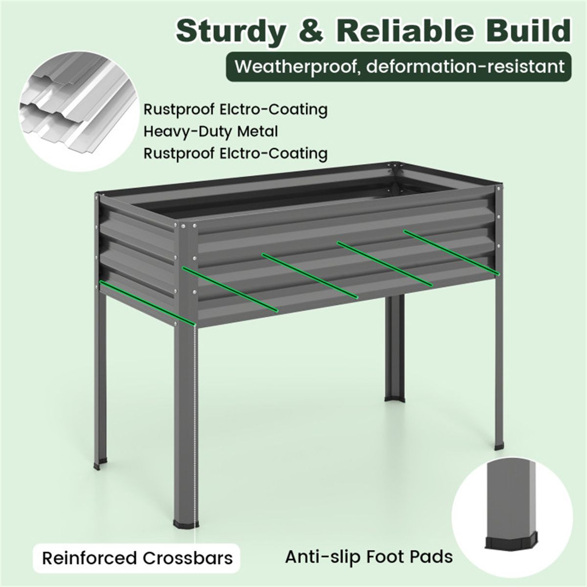 3-in-1 Metal Raised Garden Bed with Mini Greenhouse Cover, Elevated Planter Box - Gray