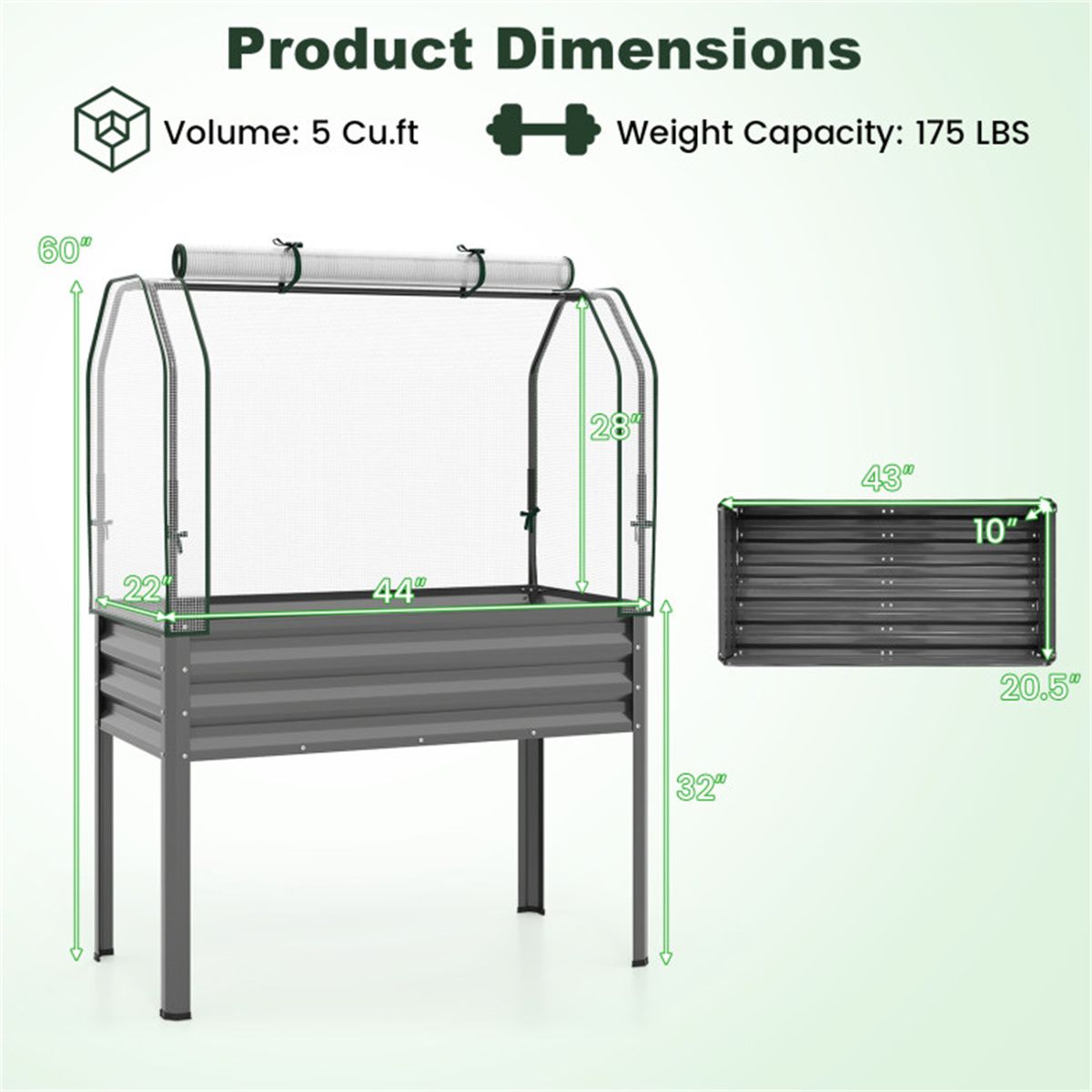 3-in-1 Metal Raised Garden Bed with Mini Greenhouse Cover, Elevated Planter Box - Gray