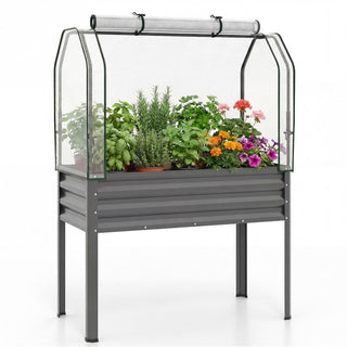 3-in-1 Metal Raised Garden Bed with Mini Greenhouse Cover, Elevated Planter Box - Gray