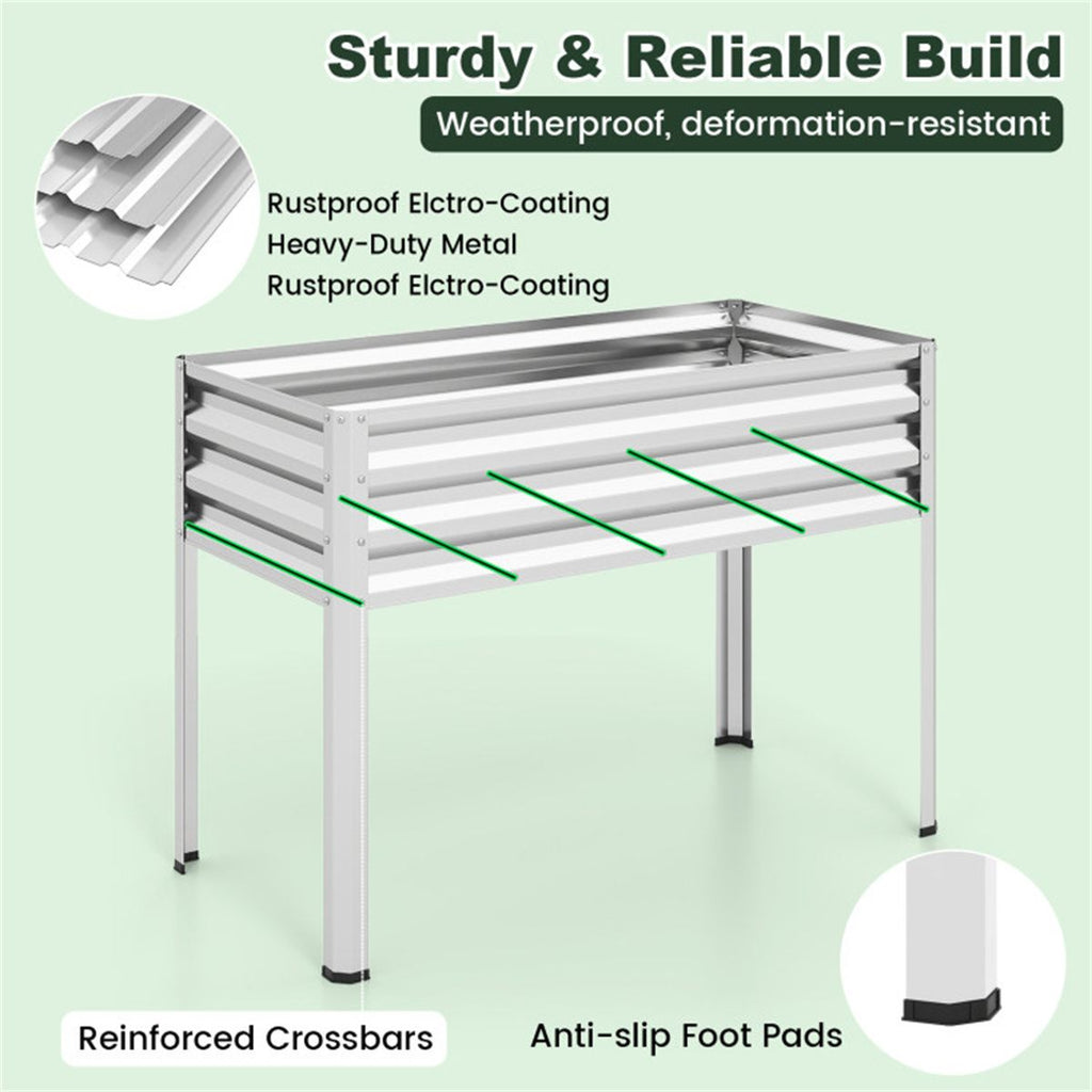 3-in-1 Metal Raised Garden Bed with Mini Greenhouse Cover, Elevated Planter Box - Silver