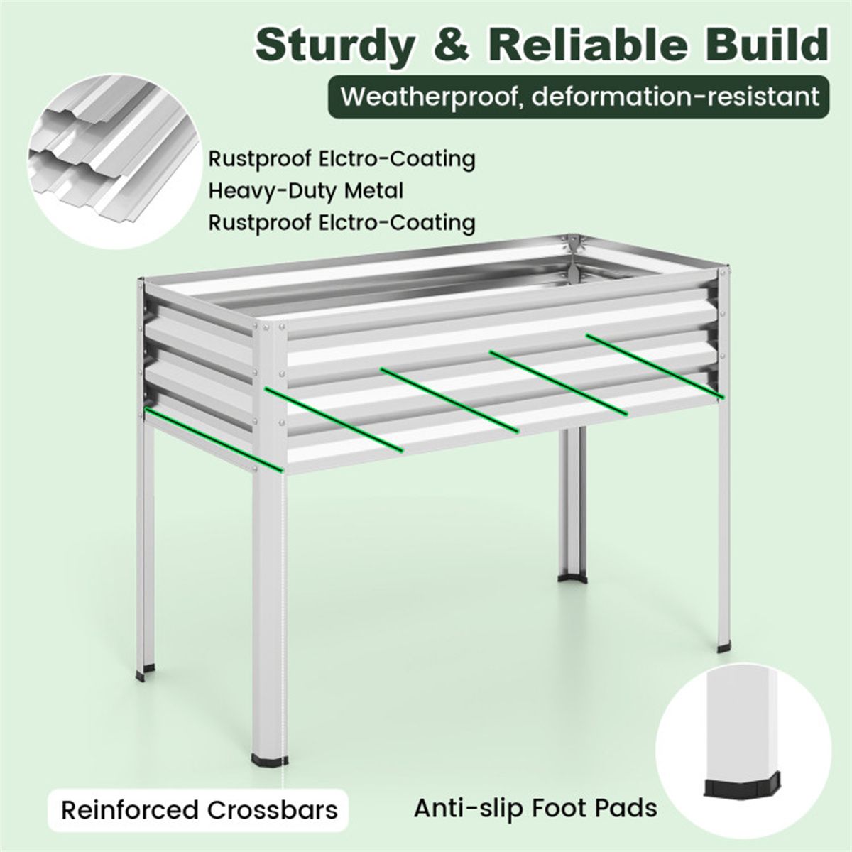 3-in-1 Metal Raised Garden Bed with Mini Greenhouse Cover, Elevated Planter Box - Silver