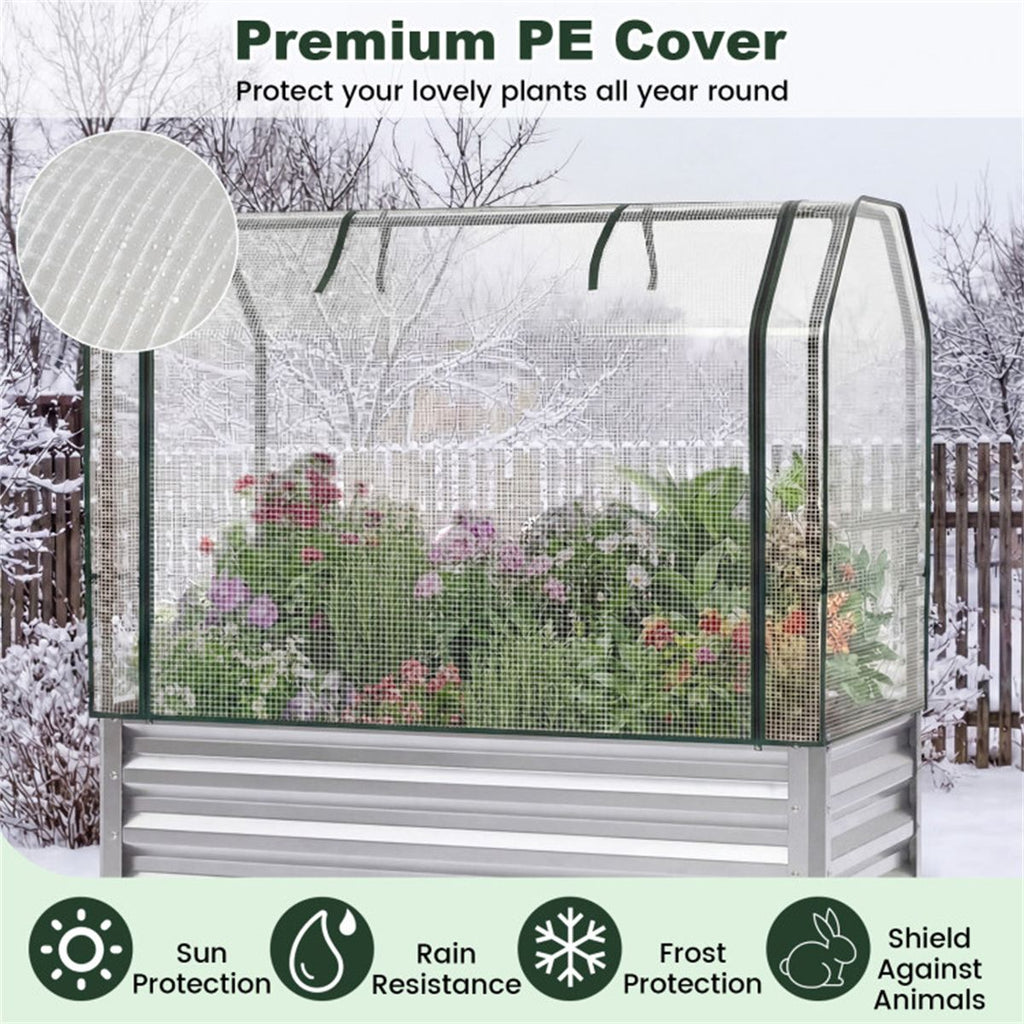 3-in-1 Metal Raised Garden Bed with Mini Greenhouse Cover, Elevated Planter Box - Silver