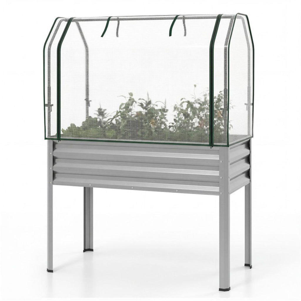 3-in-1 Metal Raised Garden Bed with Mini Greenhouse Cover, Elevated Planter Box - Silver