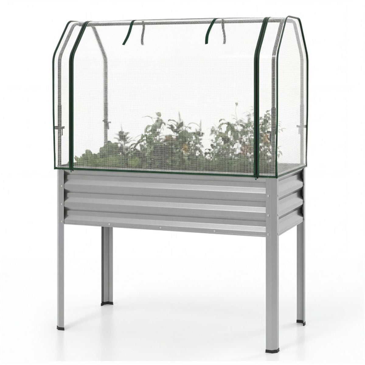3-in-1 Metal Raised Garden Bed with Mini Greenhouse Cover, Elevated Planter Box - Silver