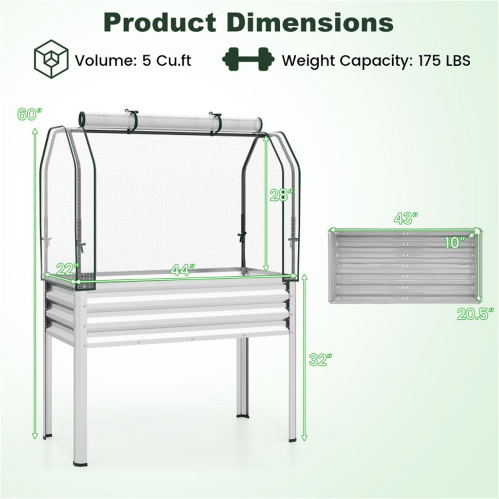 3-in-1 Metal Raised Garden Bed with Mini Greenhouse Cover, Elevated Planter Box - Silver
