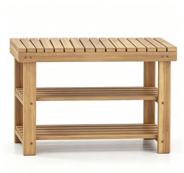 Three-Tier Open Shoe Rack Bench with Entryway Seat