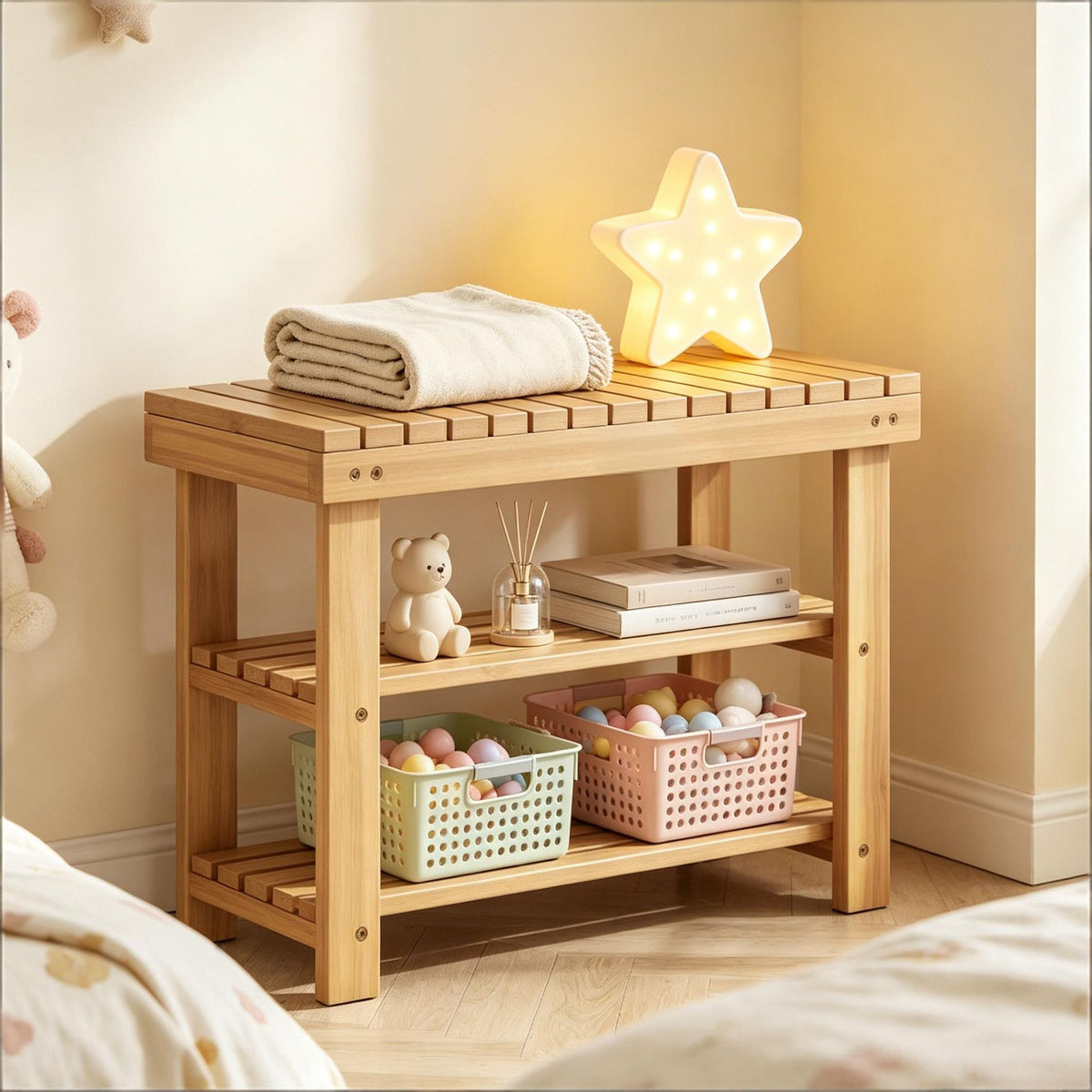 Three-Tier Open Shoe Rack Bench with Entryway Seat