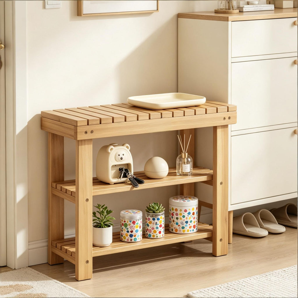 Three-Tier Open Shoe Rack Bench with Entryway Seat