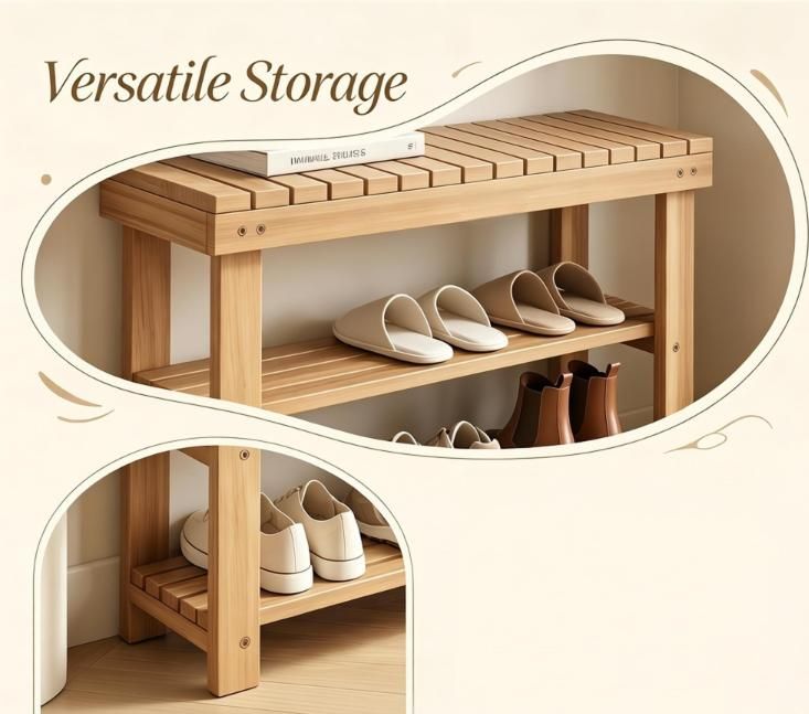 Three-Tier Open Shoe Rack Bench with Entryway Seat