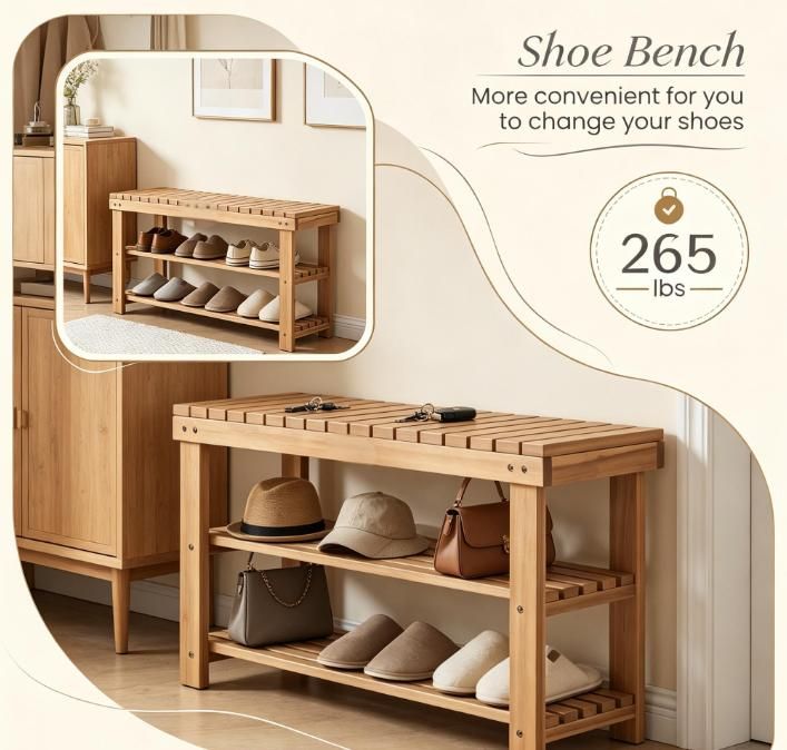 Three-Tier Open Shoe Rack Bench with Entryway Seat