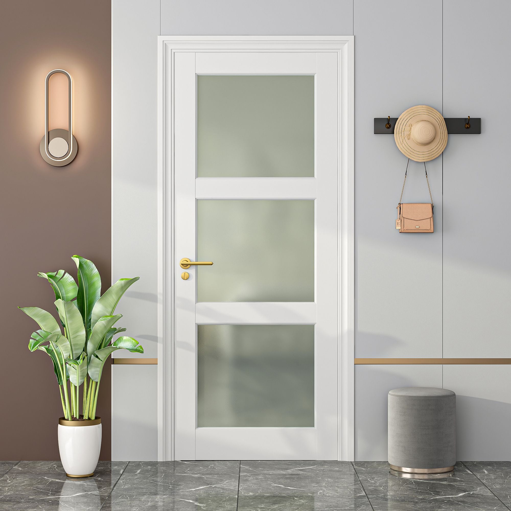 Frosted Glass French Interior Door Slab | Solid Core, Pre-Assembled, Paintable - 24 in x 80 in