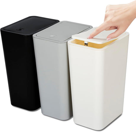 Slim Press-Top Trash Can Set for Small Spaces
