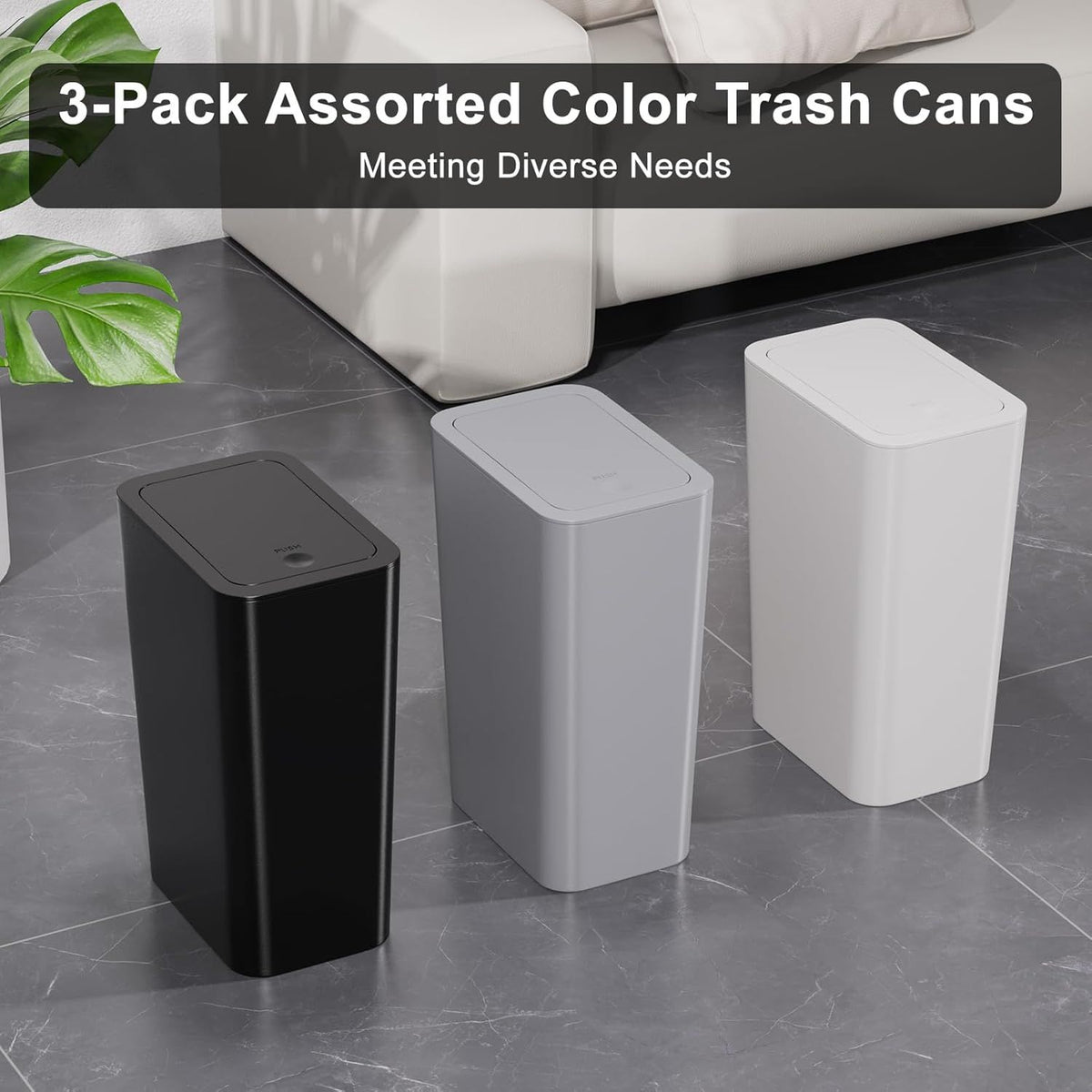 Slim Press-Top Trash Can Set for Small Spaces