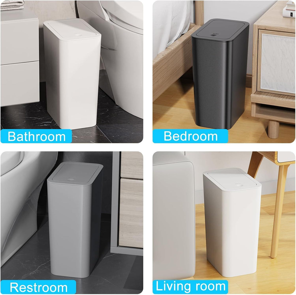 Slim Press-Top Trash Can Set for Small Spaces