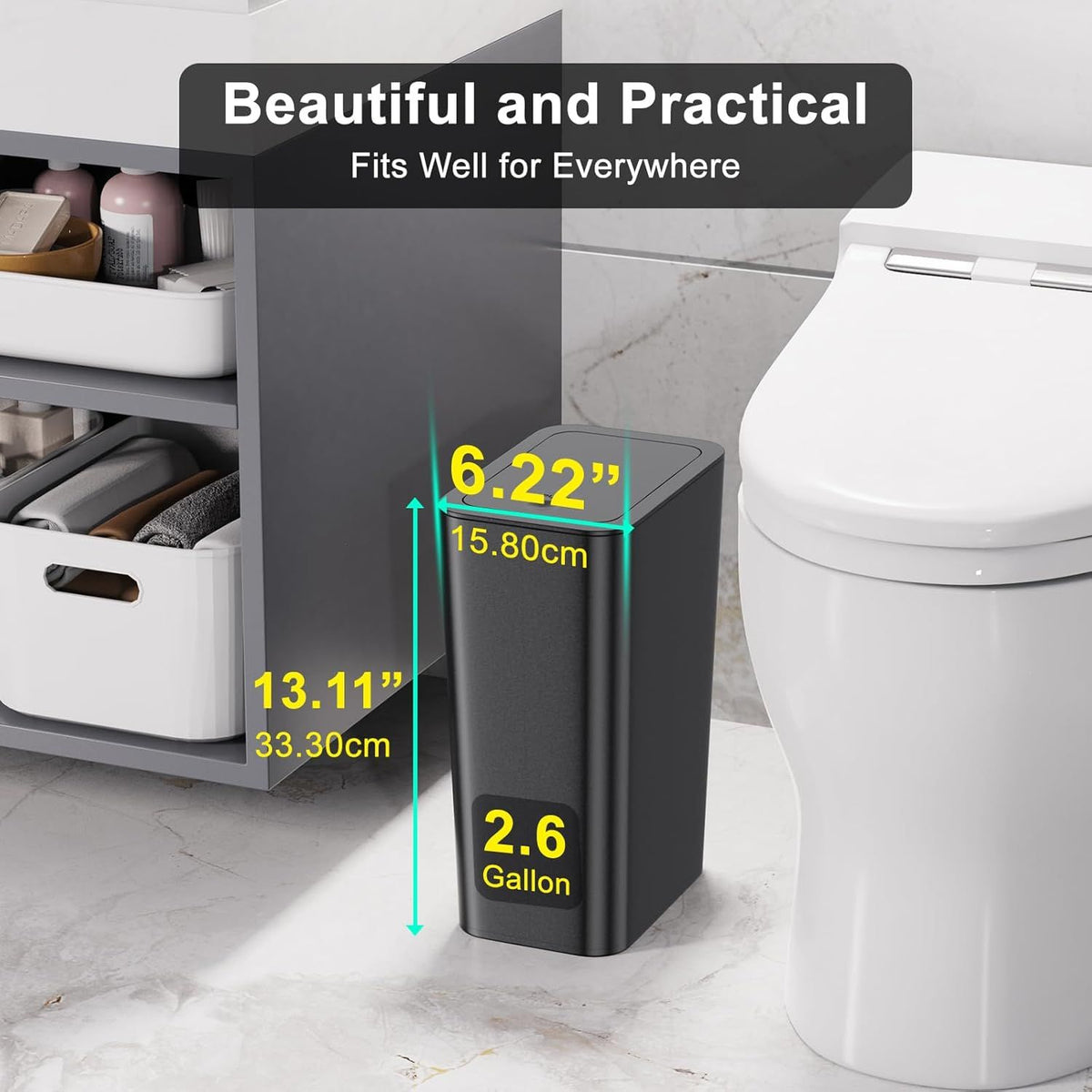 Slim Press-Top Trash Can Set for Small Spaces