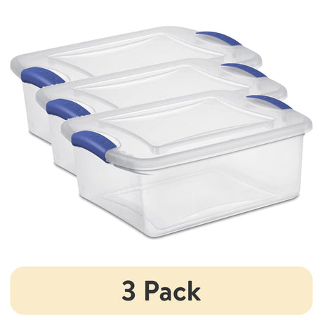 (3 pack) 15 Quart Small Latching Storage Bin, Clear Plastic Storage Container with Latch