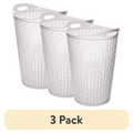 3-Pack Flexible Wicker Laundry Hamper for Bedroom, Bathroom, Dorm Room Storage