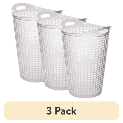 3-Pack Flexible Wicker Laundry Hamper for Bedroom, Bathroom, Dorm Room Storage