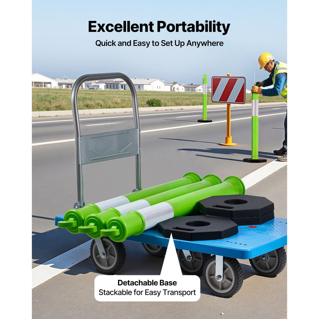 Green Traffic Delineator Post Set with Reflective Strips