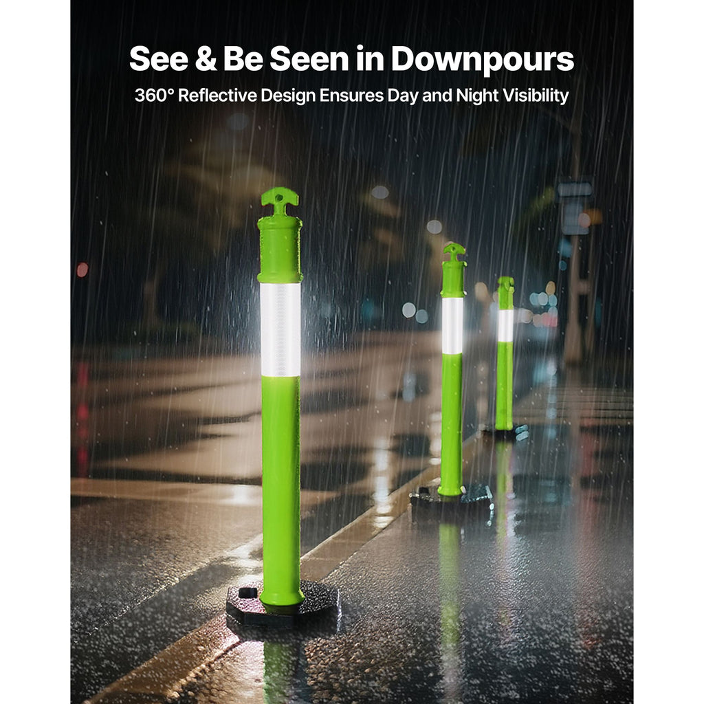 Green Traffic Delineator Post Set with Reflective Strips