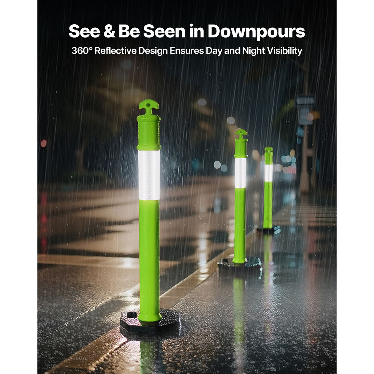 Green Traffic Delineator Post Set with Reflective Strips