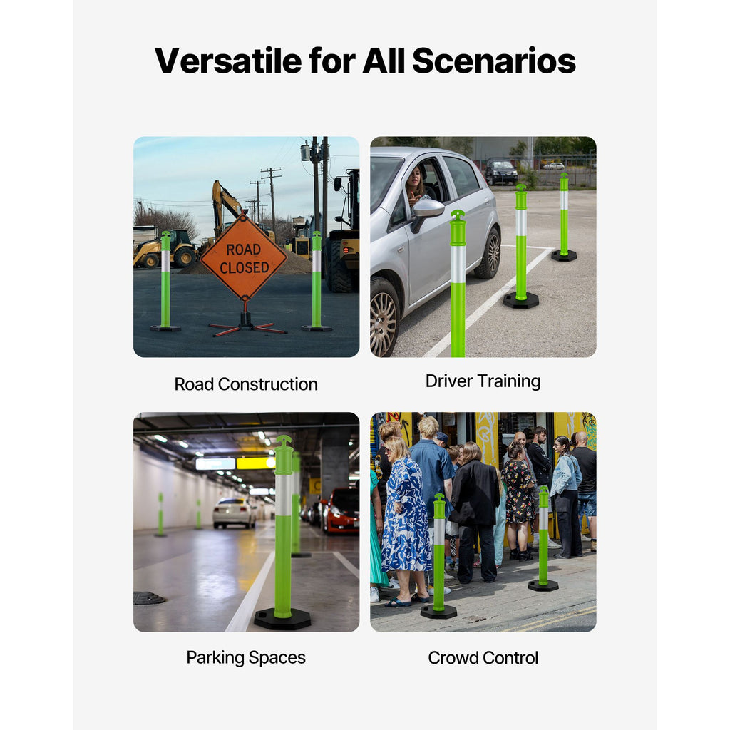 Green Traffic Delineator Post Set with Reflective Strips