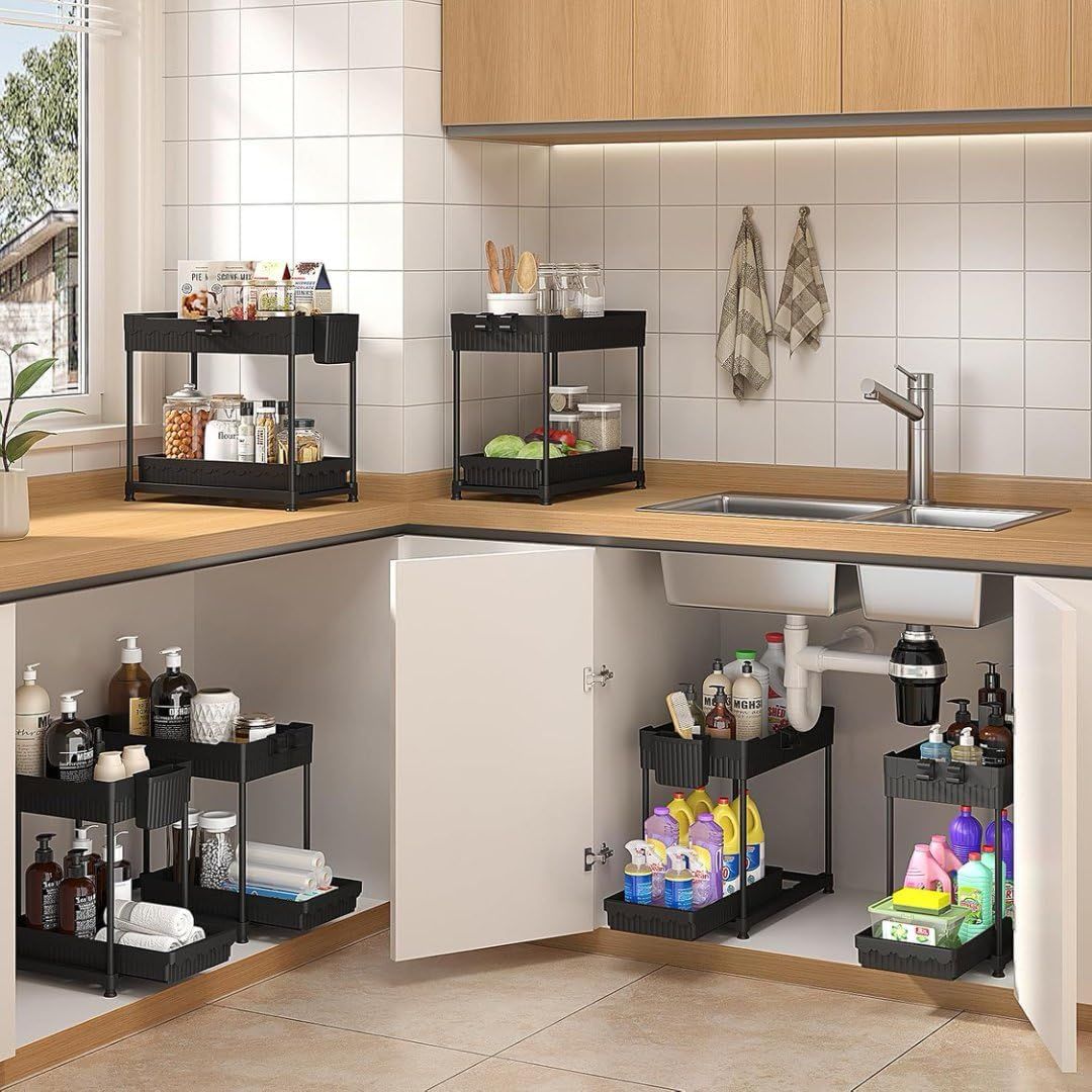 3-Pack 2-Tier Under Sink Organizer with Sliding Drawers for Kitchen Bath
