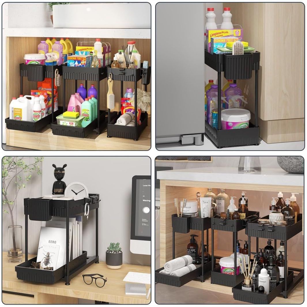3-Pack 2-Tier Under Sink Organizer with Sliding Drawers for Kitchen Bath