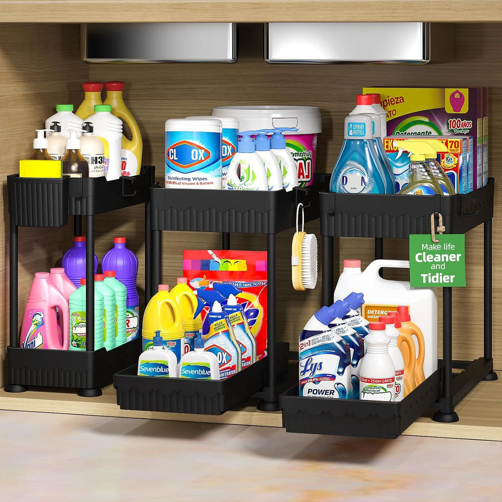 3-Pack 2-Tier Under Sink Organizer with Sliding Drawers for Kitchen Bath