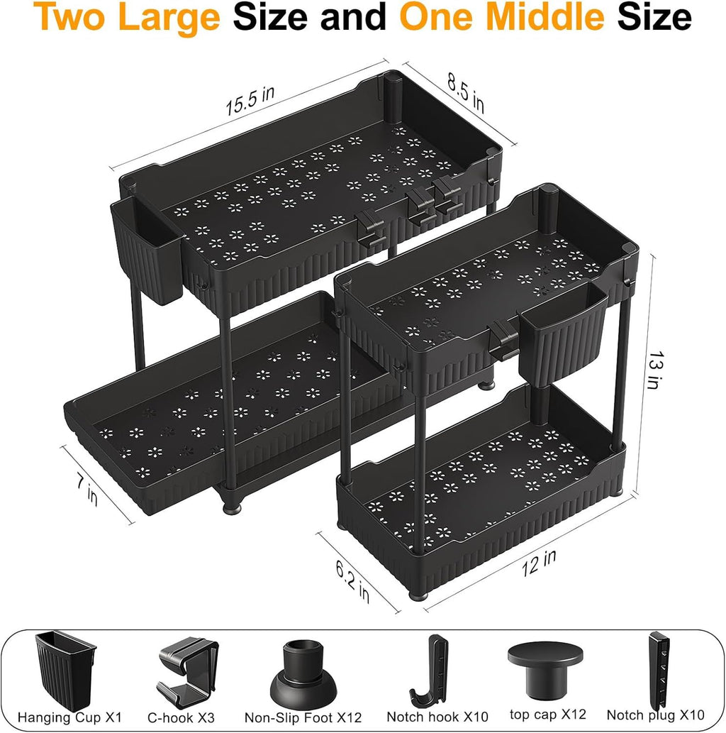 3-Pack 2-Tier Under Sink Organizer with Sliding Drawers for Kitchen Bath