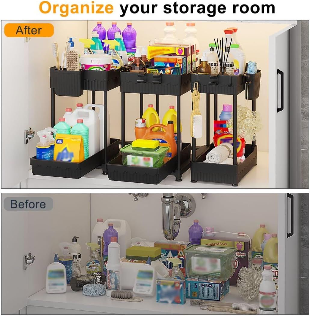 3-Pack 2-Tier Under Sink Organizer with Sliding Drawers for Kitchen Bath