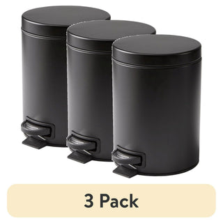 Matte Black 1.3 Gallon Metal Bathroom Waste Basket – 3 Pack with Soft-Close Lid
