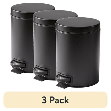 Matte Black 1.3 Gallon Metal Bathroom Waste Basket – 3 Pack with Soft-Close Lid