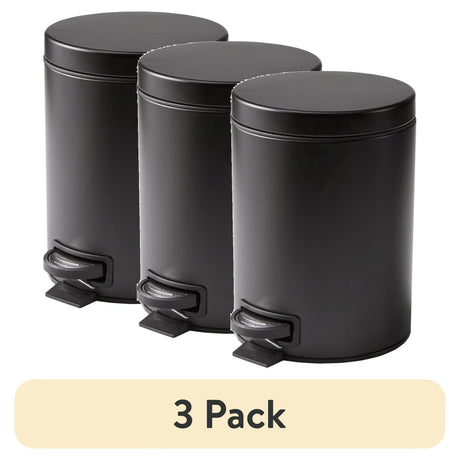 Matte Black 1.3 Gallon Metal Bathroom Waste Basket – 3 Pack with Soft-Close Lid