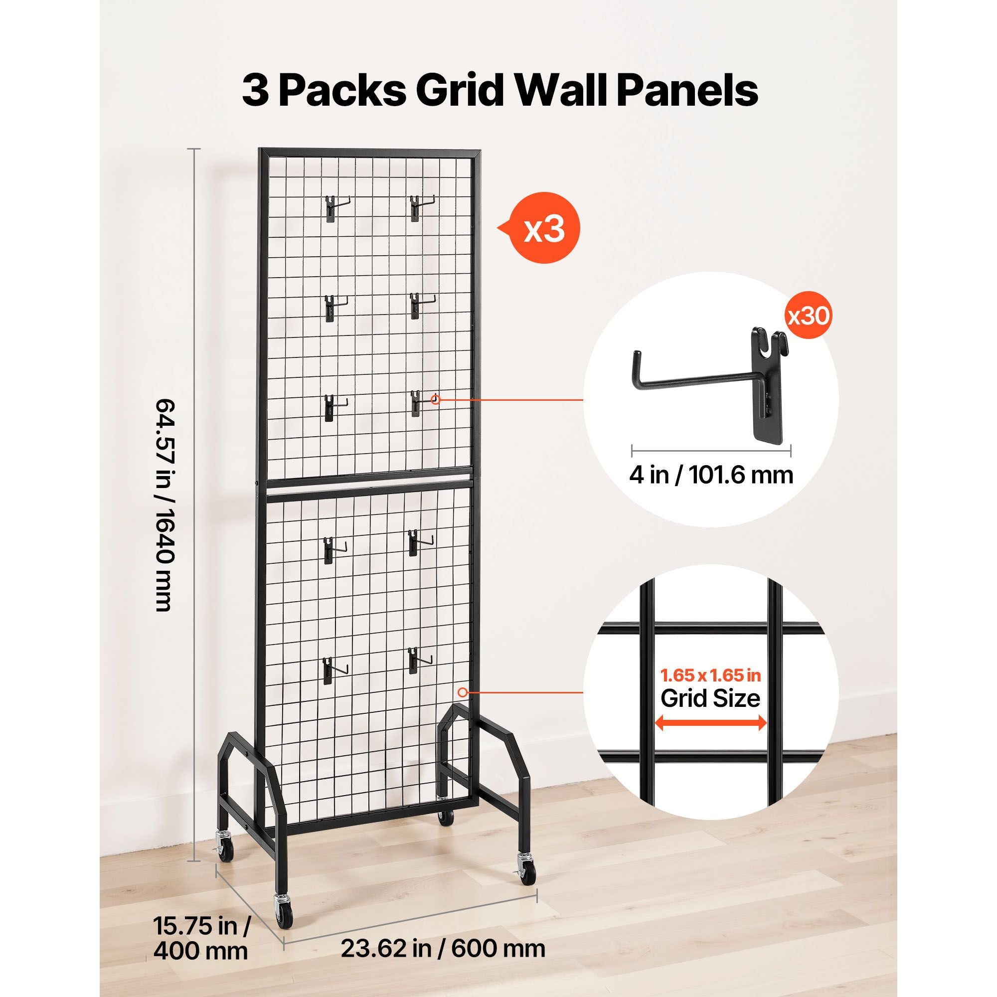 Versatile Mobile Grid Wall Panels for Home Organization and Retail Displays