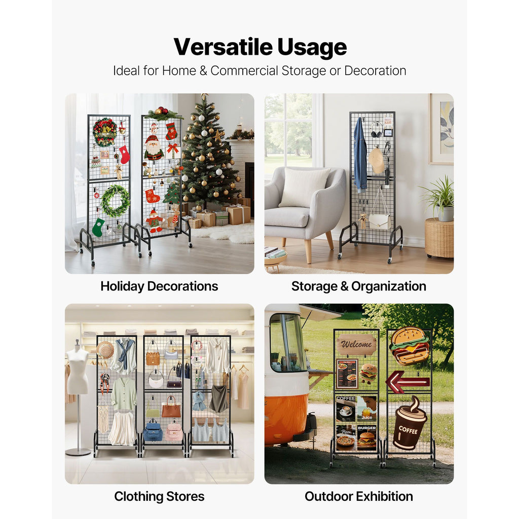 Versatile Mobile Grid Wall Panels for Home Organization and Retail Displays