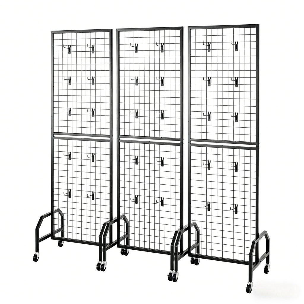 Three Mobile Gridwall Display Panels with Hooks