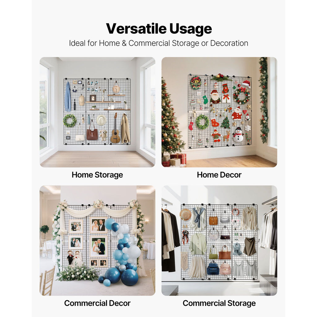 3 Packs Grid Wall Panels, Wire Grid Panels Display Rack, Wall-Mounted Art Display Shelf, Bl