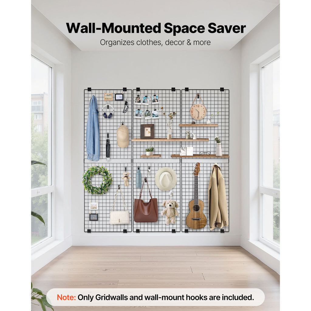 3 Packs Grid Wall Panels, Wire Grid Panels Display Rack, Wall-Mounted Art Display Shelf, Bl