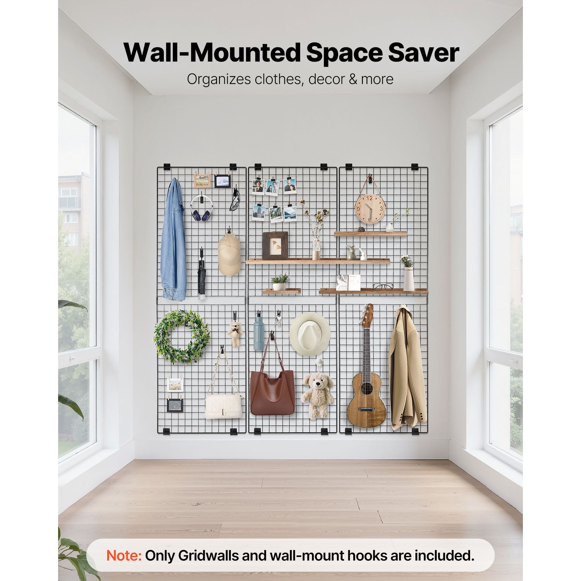 3 Packs Grid Wall Panels, Wire Grid Panels Display Rack, Wall-Mounted Art Display Shelf, Bl