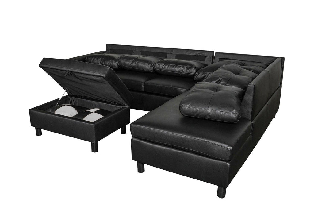 Black Left-Facing Sectional with Storage Ottoman