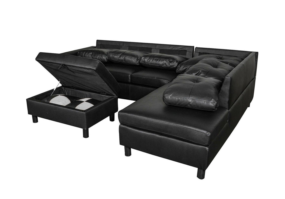 Black Left-Facing Sectional with Storage Ottoman