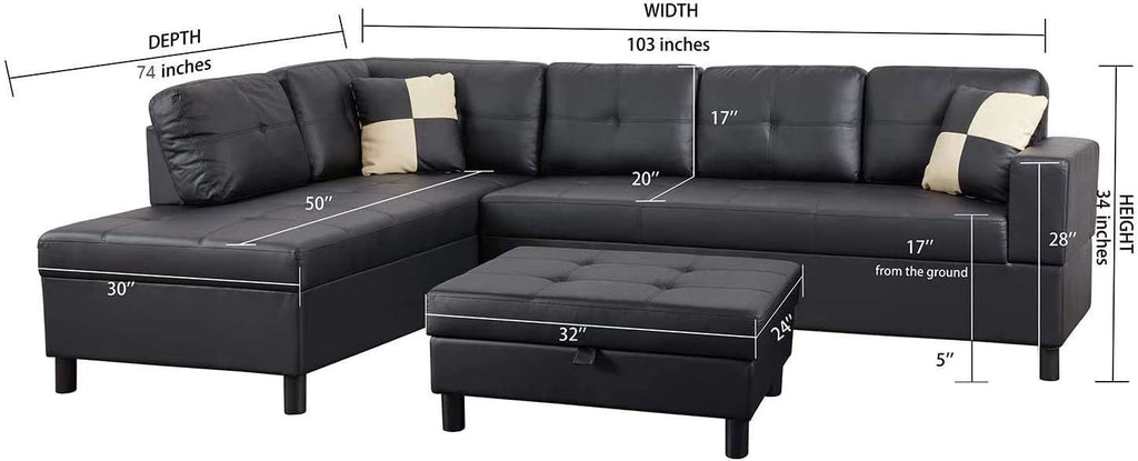 Black Left-Facing Sectional with Storage Ottoman