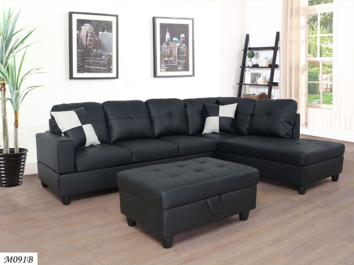 Black Left-Facing Sectional with Storage Ottoman