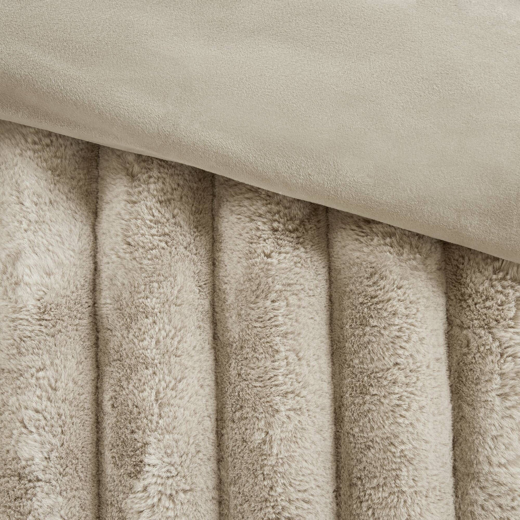 3 PCS King soft Faux Fur Ribbed Comforter Set Taupe
