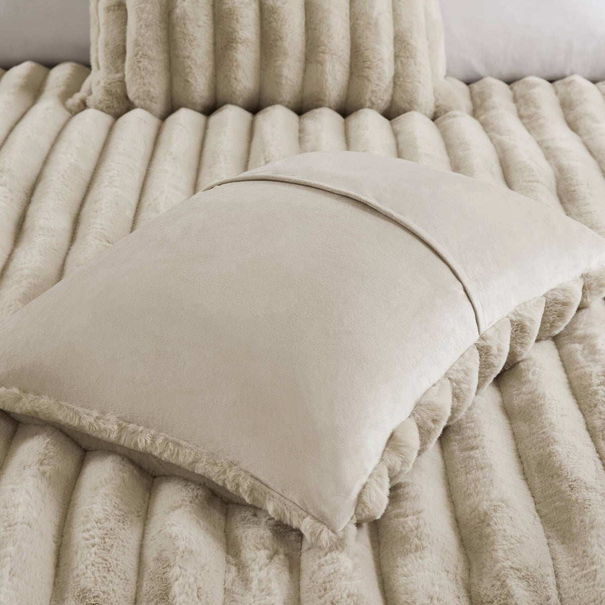 3 PCS King soft Faux Fur Ribbed Comforter Set Taupe