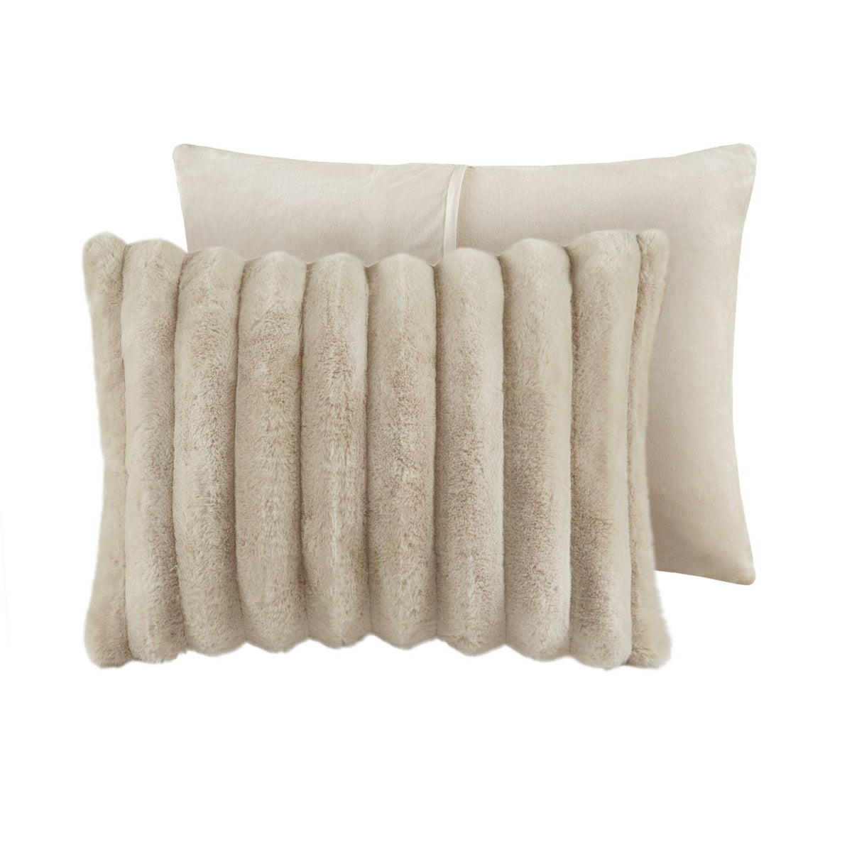 3 PCS King soft Faux Fur Ribbed Comforter Set Taupe