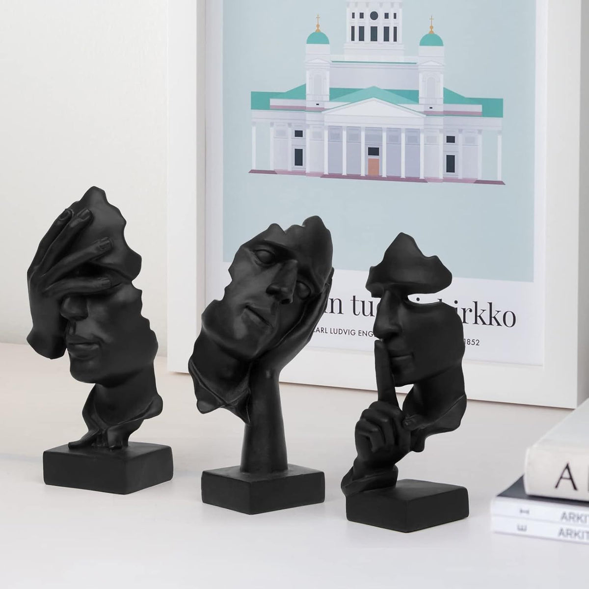 No Hear, No See, No Speak Thinker Statue Set for Desks