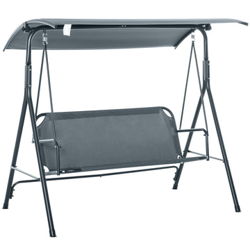 3-Person Porch Swing with Stand and Adjustable Tilt Canopy – Gray Steel Frame