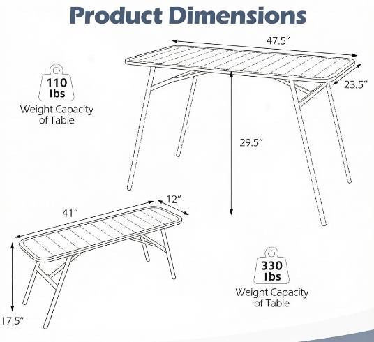 3-Piece Outdoor Dining Set with Coffee Table and 2 Benches for Backyard Patio